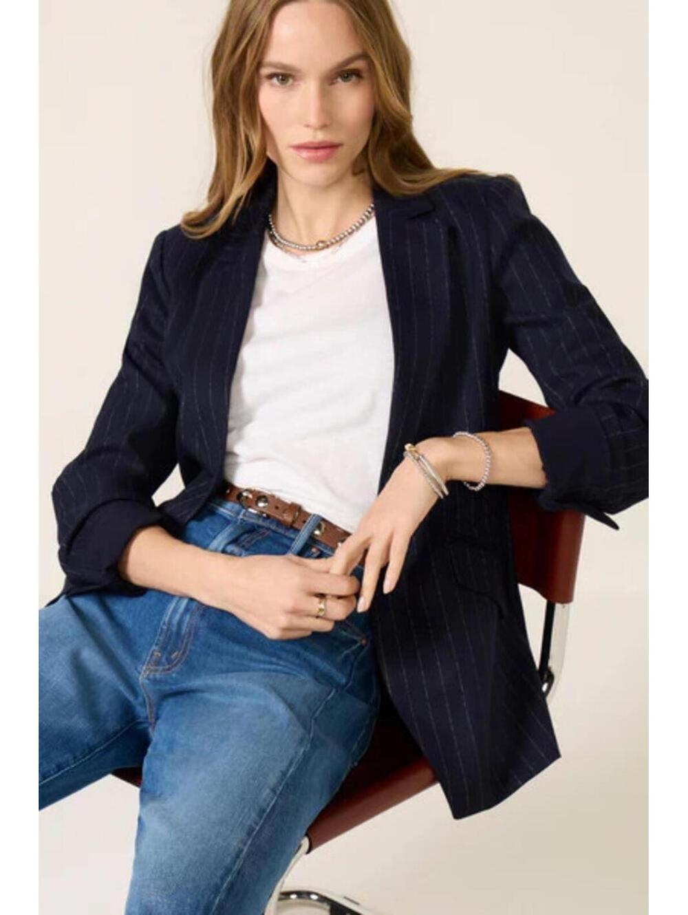 NEW, Favorite Daughter The Favorite Pinstripe Blazer in Navy Size 8 #SJ2274